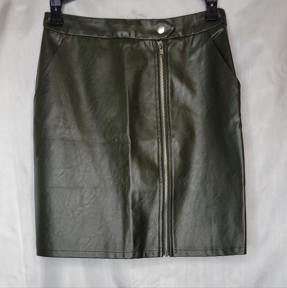 Seek vegan leather, off center zipper skirt